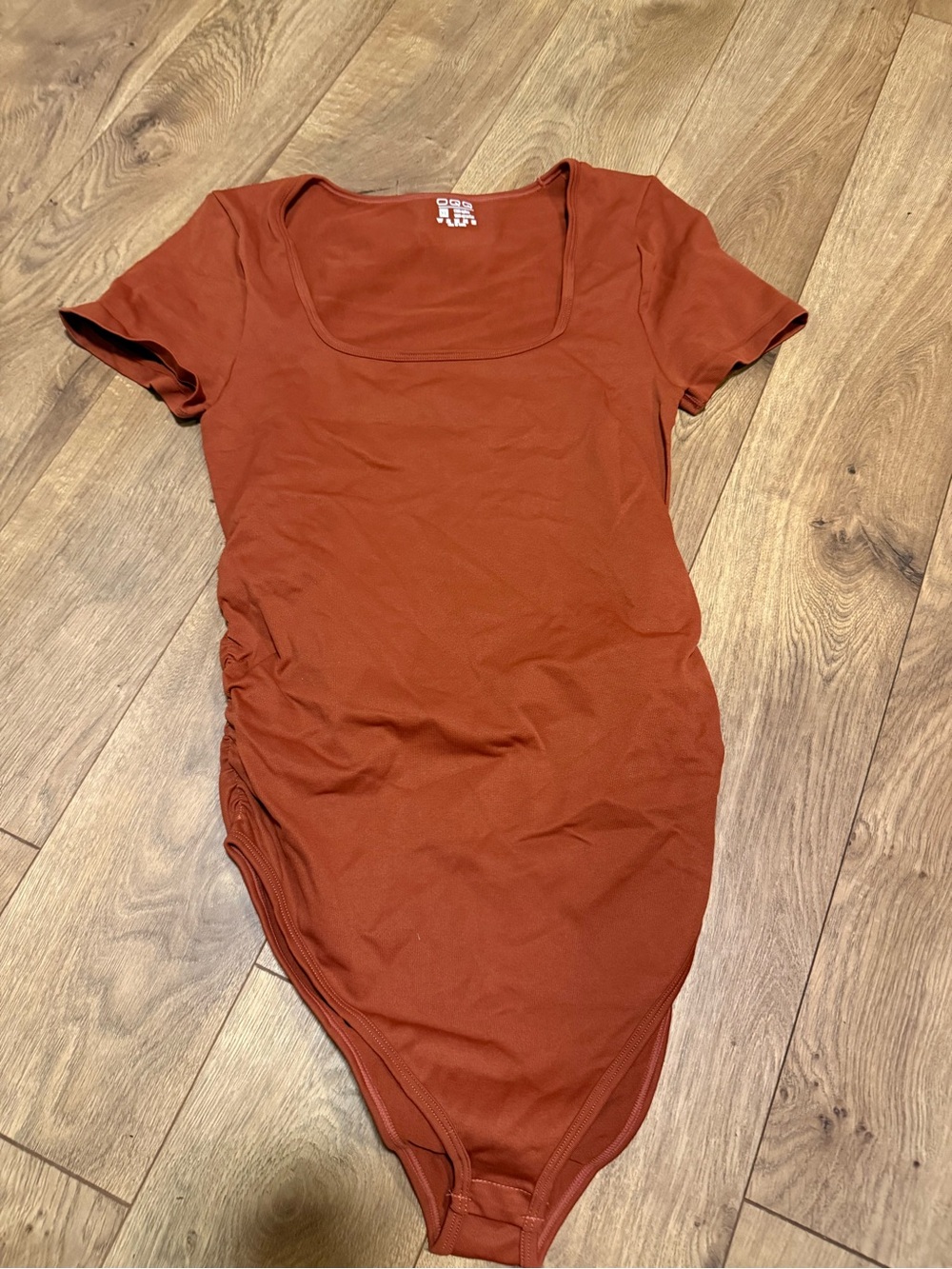 Rust Ribbed Scoop Neck Bodysuit